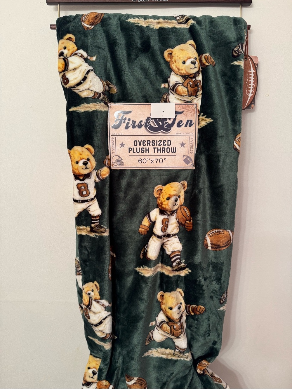 First & Ten Oversized Plush Throw Blanket Football Teddy Bears Blanket